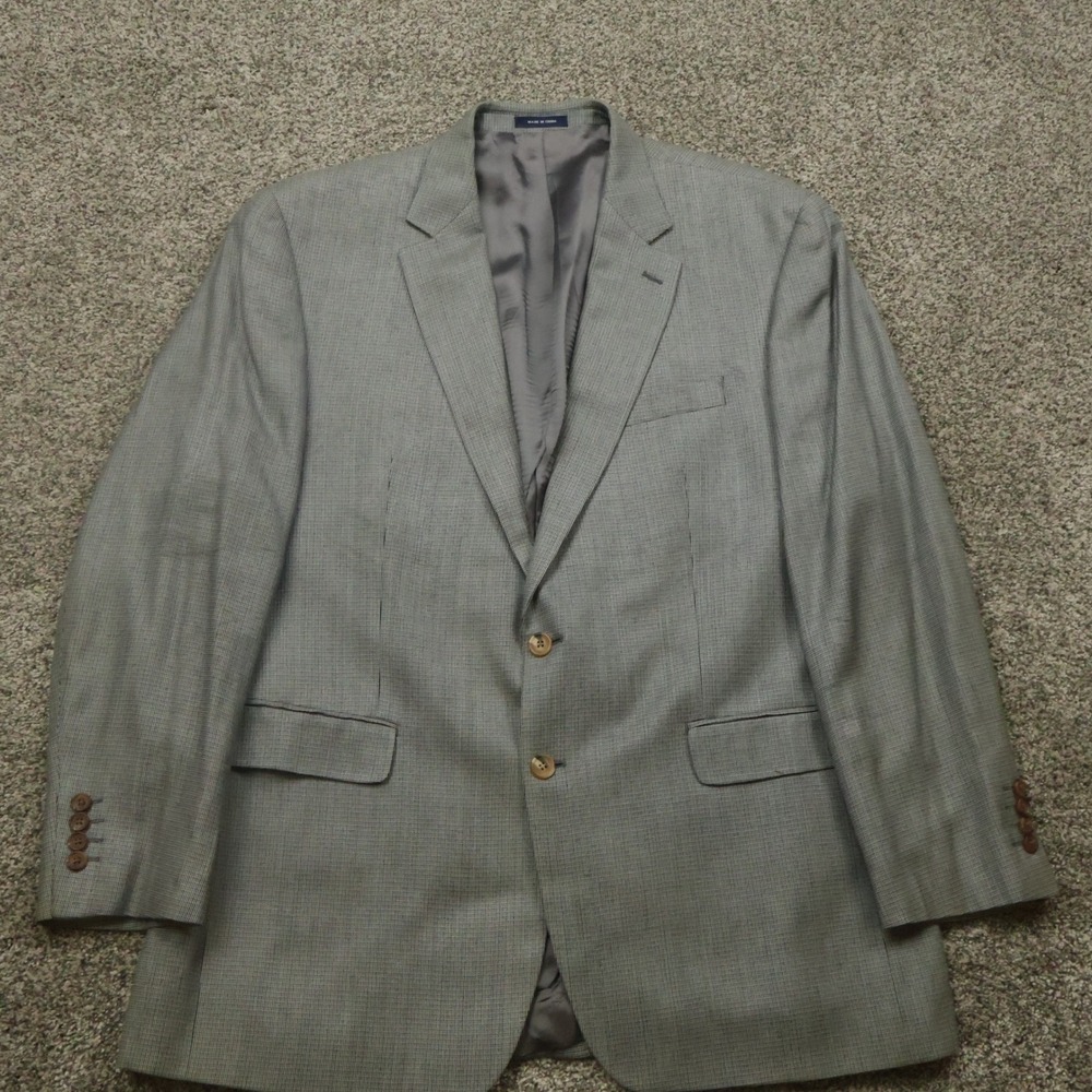 Ralph‎ Lauren blazer mens 46L Plaid Silk Bamboo Sport Coat Blazer Jacket gray